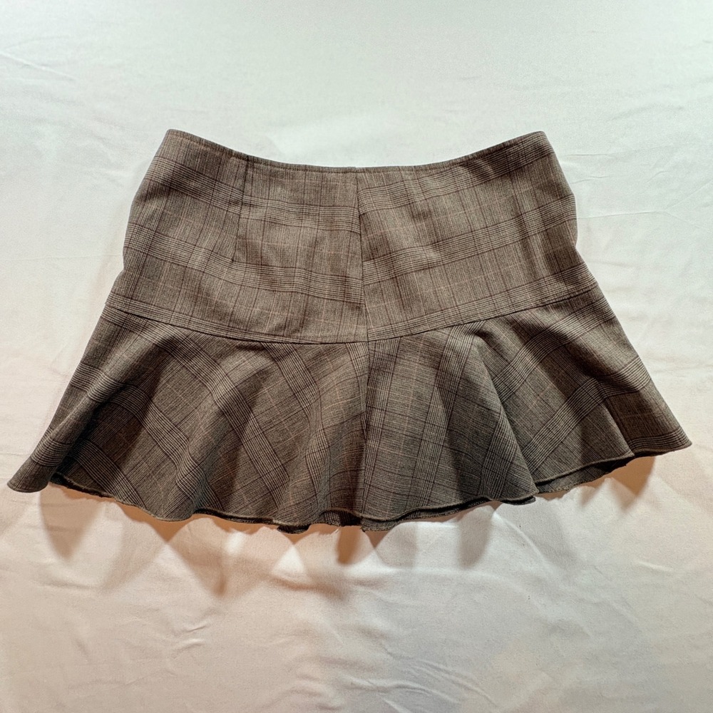 My Michelle Plaid Mini Skirt Womens Size 5 Brown Ruffle Hem Flare Preppy Y2K